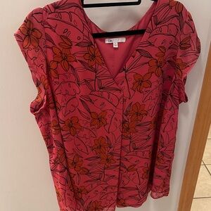 DR2 Women's Red and Orange Floral Blouse